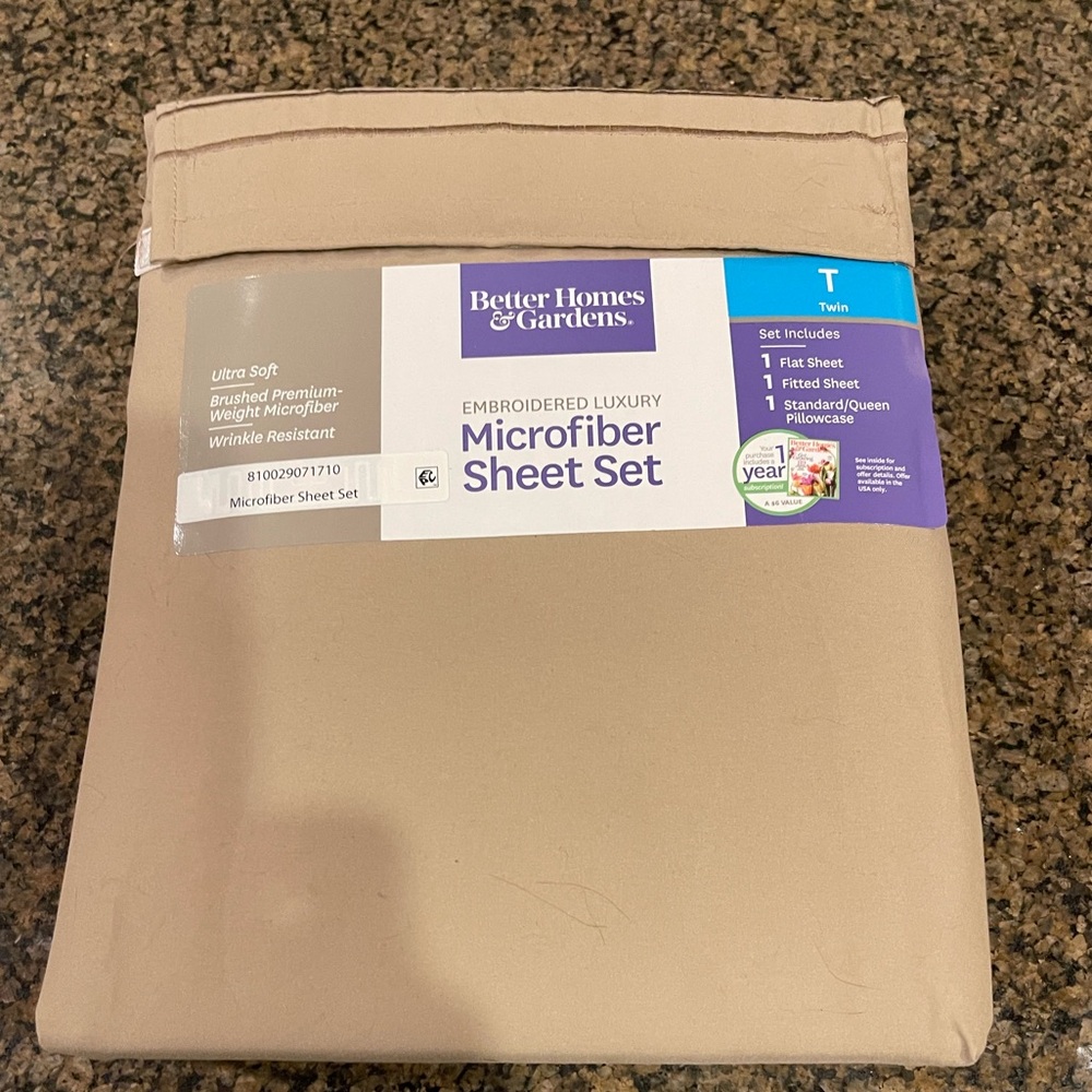 Mainstays Microfiber TWIN Sheets Set BEIGE flat fitted sheet pillowcase NWT